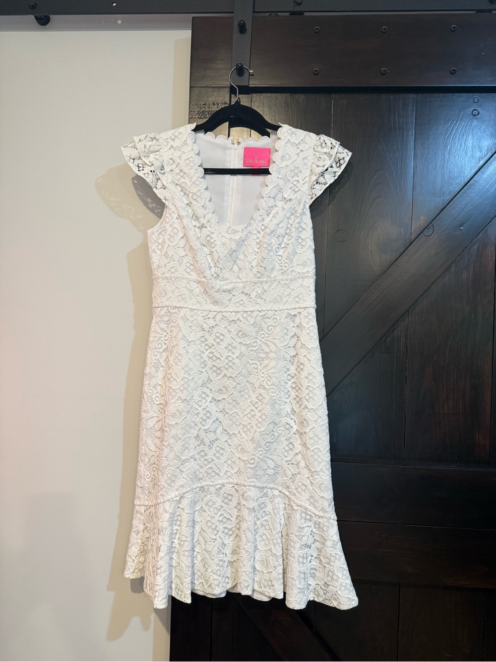 Lilly Pulitzer Ivory Lace V-Neck Midi Dress with Ruffle Hem